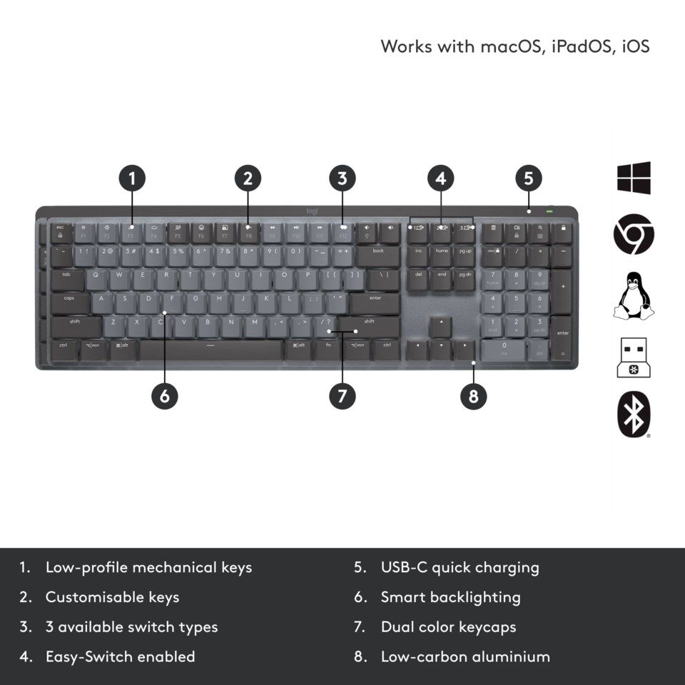 Logitech Mx Mechanical Mekanisk tastatur Brown Tactile Quiet