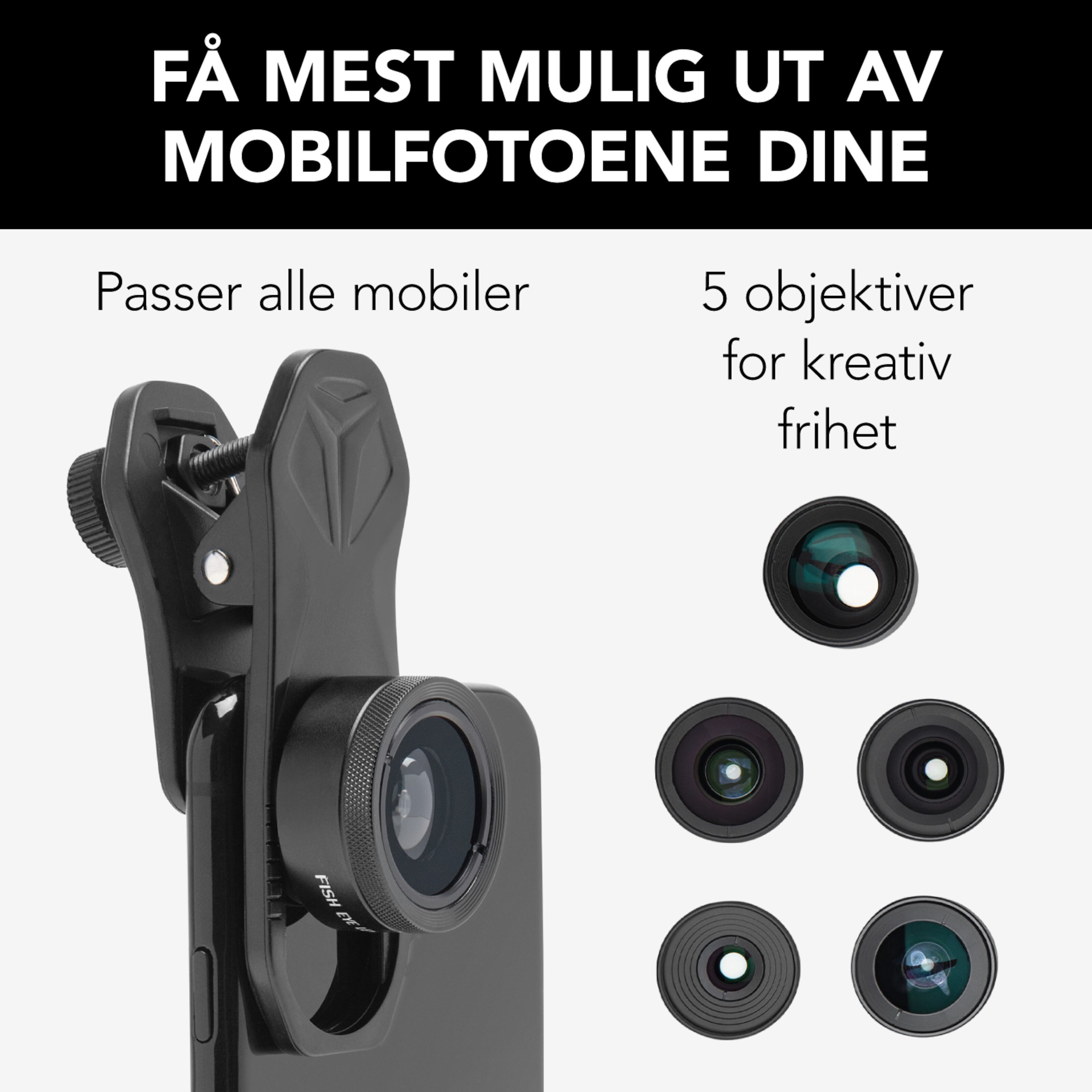 Linocell 5-i-1 Objektiv-kit for mobilkamera - Objektiv for mobiltelefon |  Kjell.com