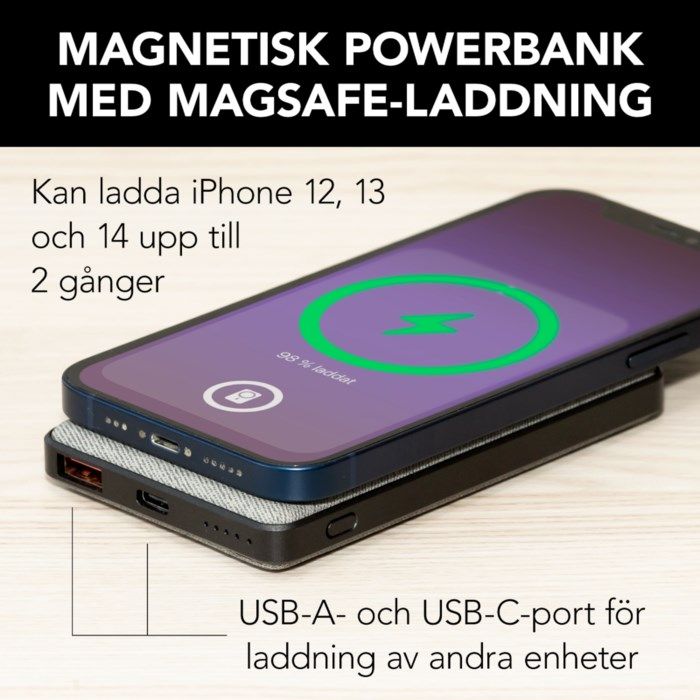 Linocell Magnetisk powerbank 5000 mAh Grå