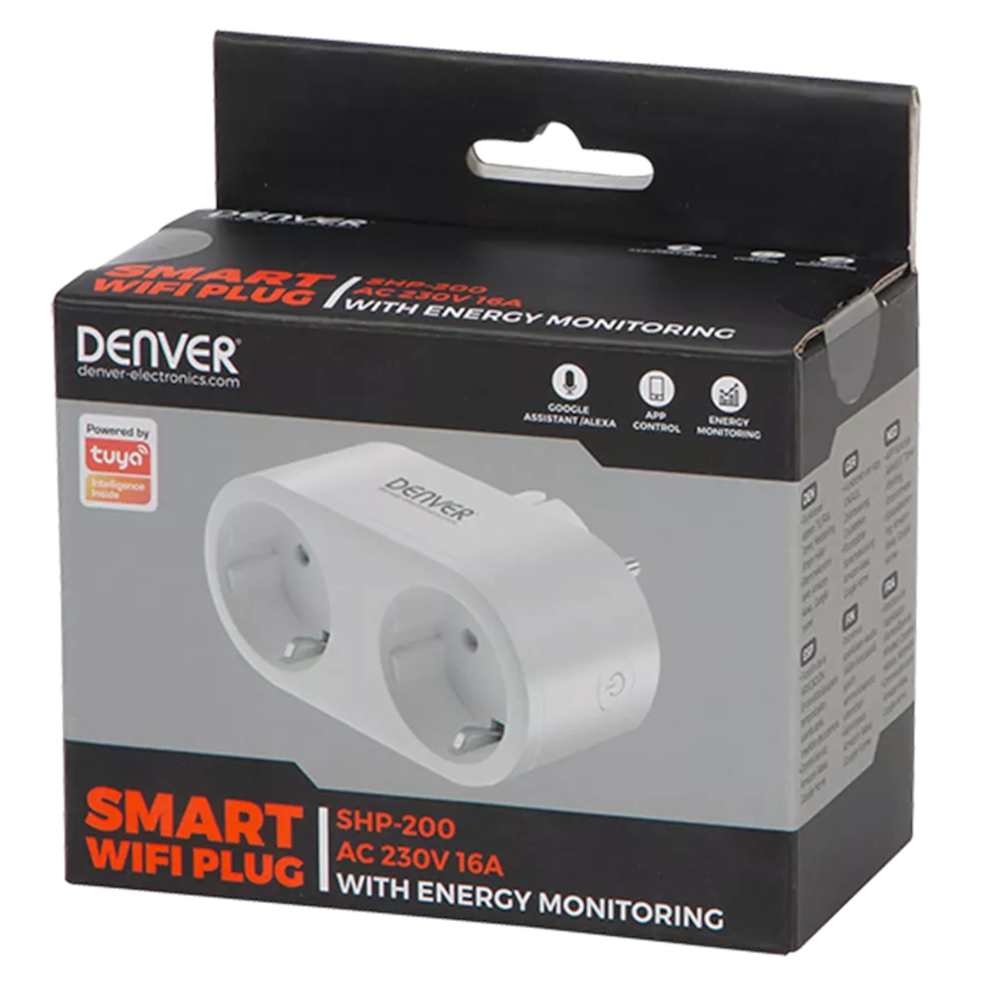 Denver Smart Grenuttag med energimätning 2 uttag Fjärrströmbrytare Wifi