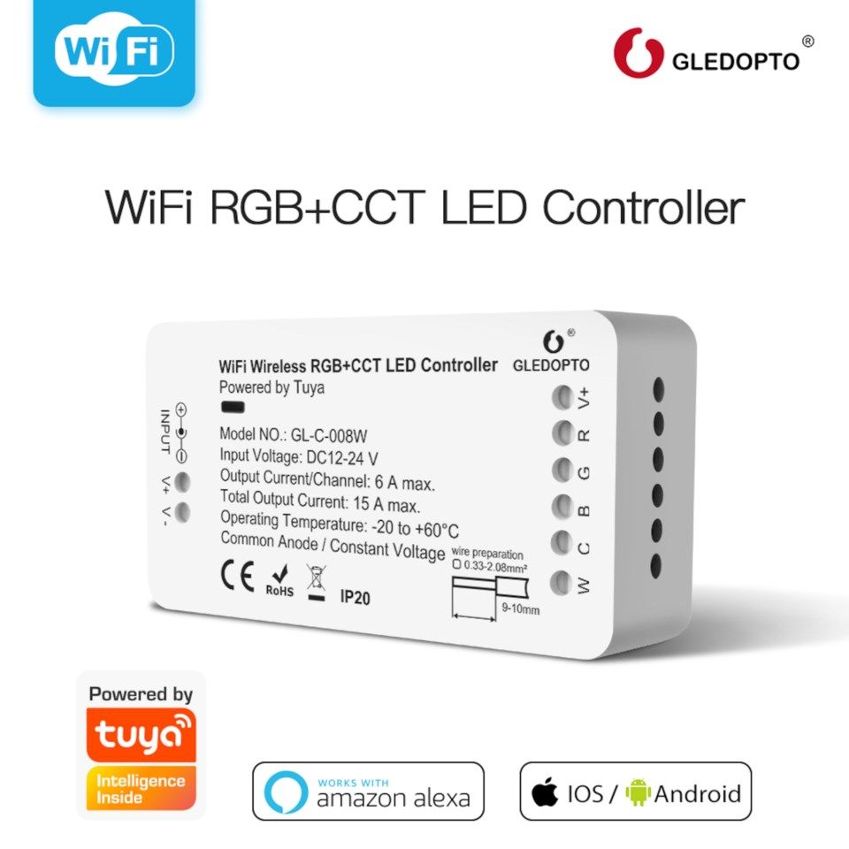 Gledopto RGB+CCT Wifi-kontroller for LED-list