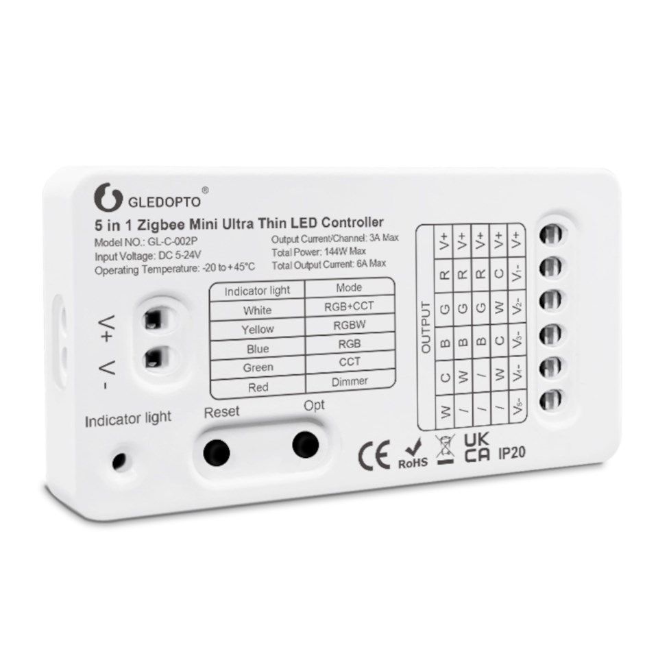 Gledopto 5 in 1 Mini Zigbee-kontroller for LED-belysning