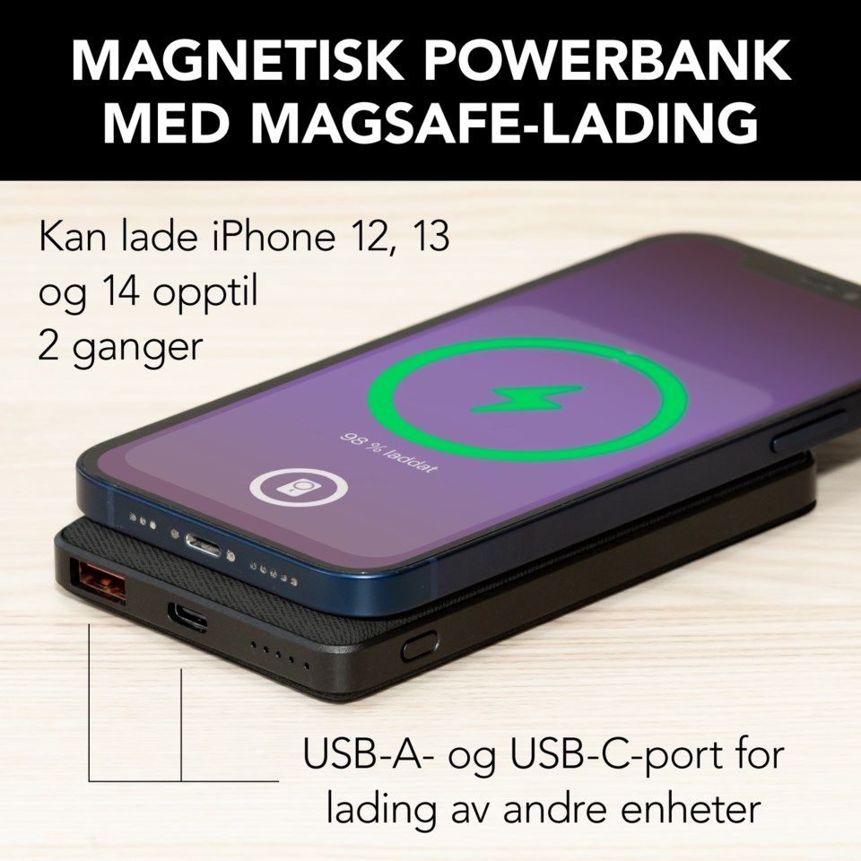 Linocell Magnetisk powerbank 5000 mAh Svart