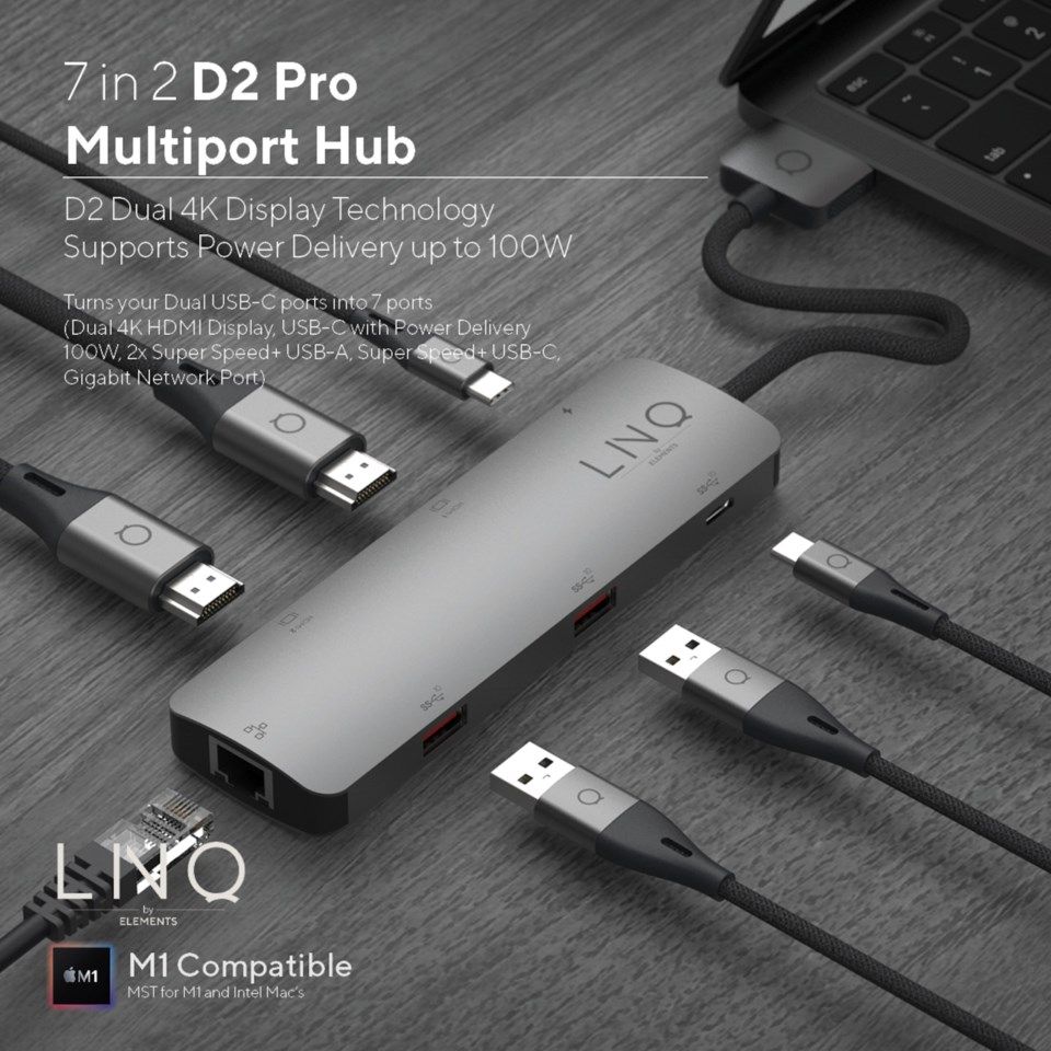 Linq 7in2 Dual Multiadapter for USB-C - 7 tilkoblinger