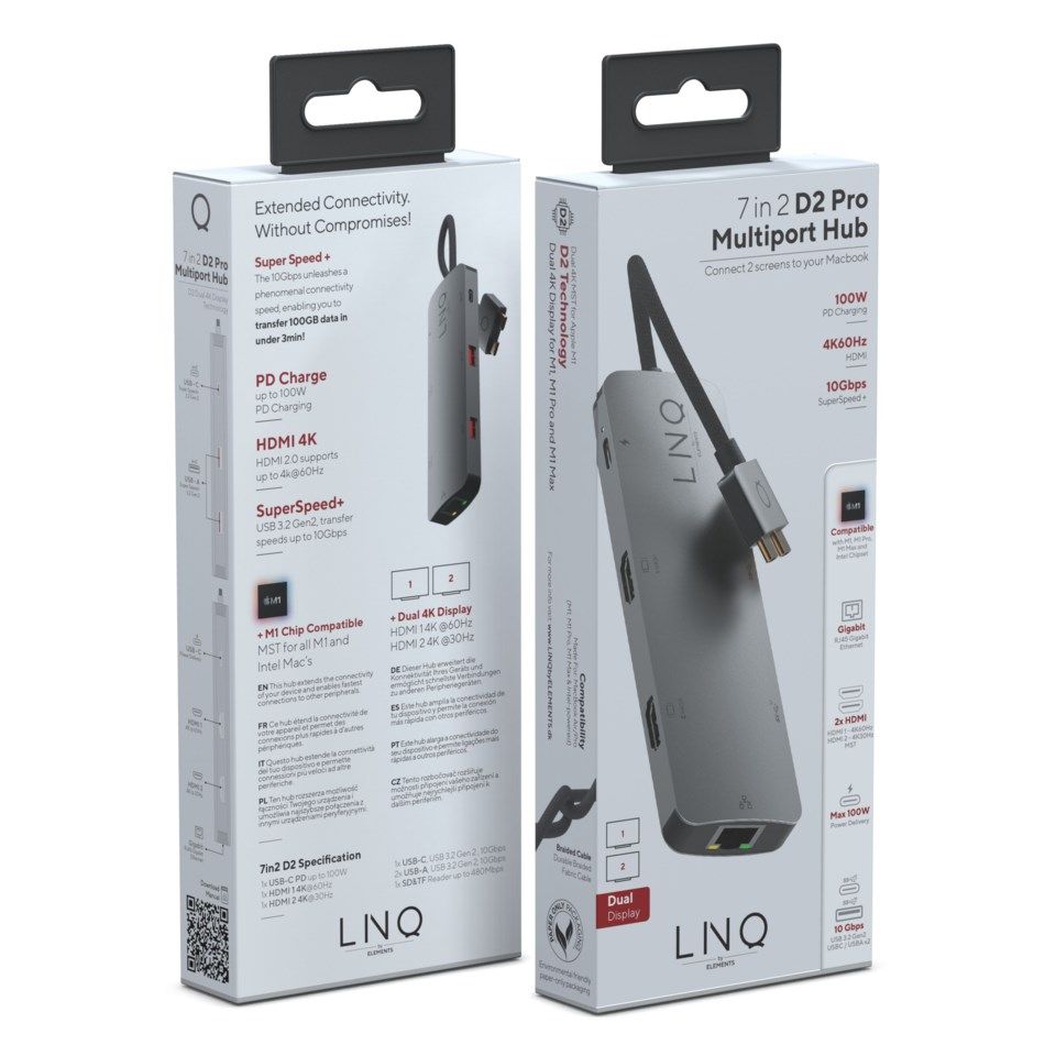 Linq 7in2 Dual Multiadapter för USB-C 7 anslutningar