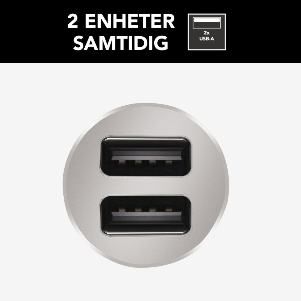 USB-billader med to USB-porter 4,8 A Sølv