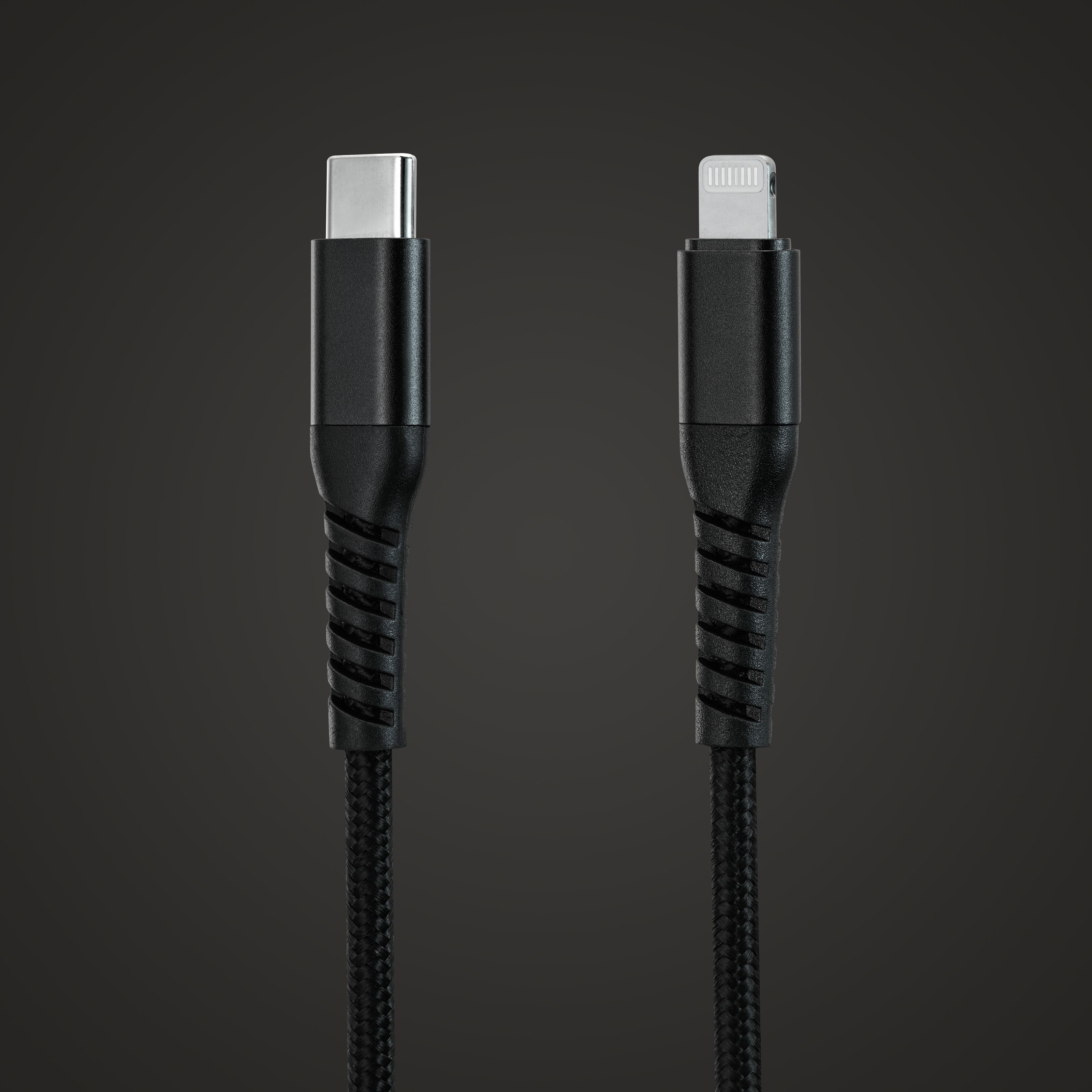 Linocell Premium Kevlar USB-C- til Lightning-kabel Svart 2 m