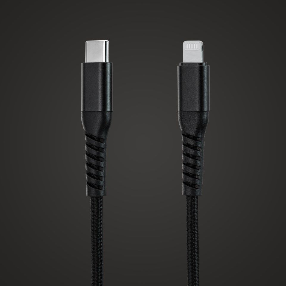 Linocell Premium Kevlar USB-C- til Lightning-kabel Svart 1 m