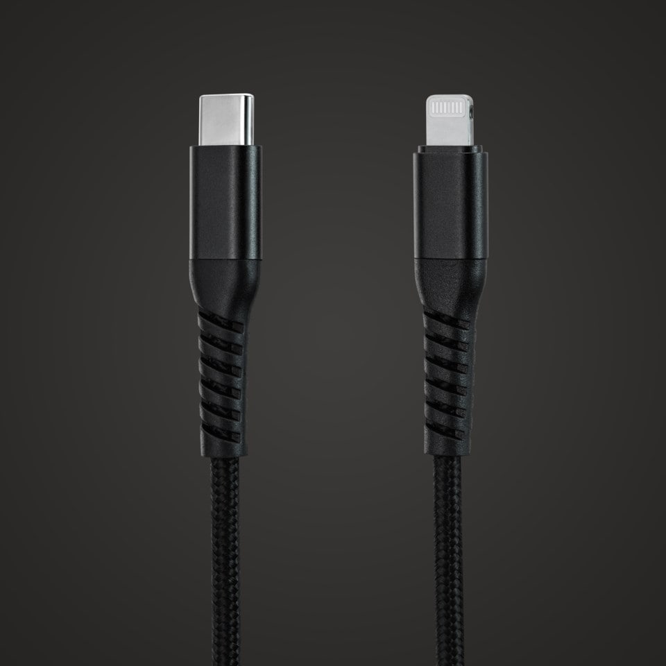 Linocell Premium Kevlar USB-C- till Lightning-kabel Svart 1 m