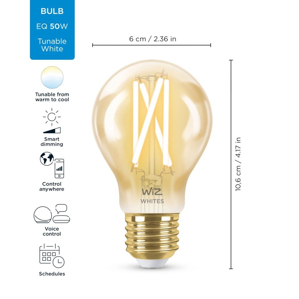 WiZ Amber Filament A60 Smart LED-lampa E27 640 lm