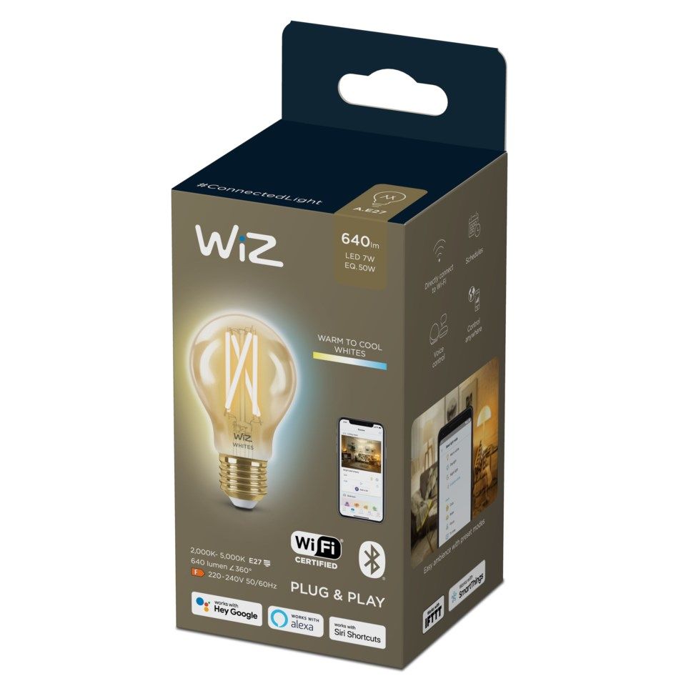 WiZ Amber Filament A60 Smart LED-lampa E27 640 lm