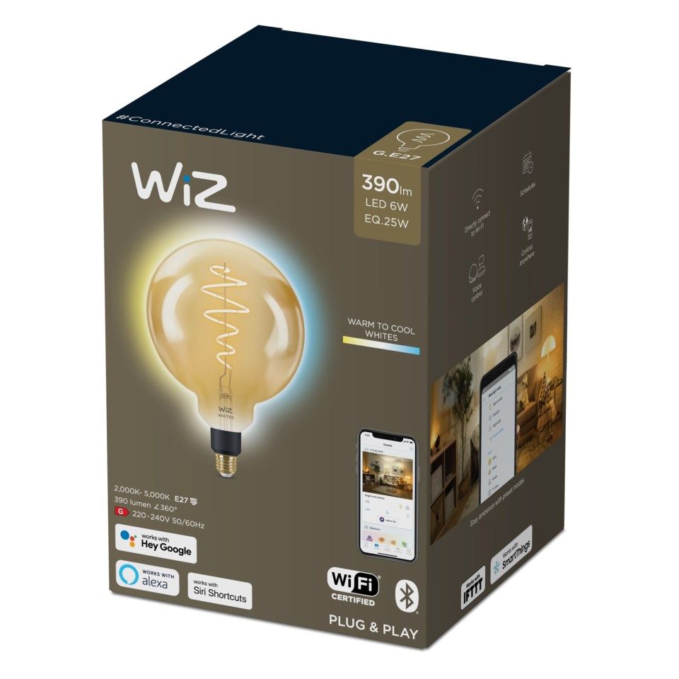 WiZ Amber Filament G200 Smart LED-pære E27 390 lm