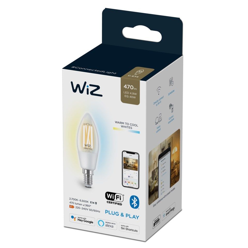 WiZ Clear Filament-kronljus C35 Smart LED-lampa E14 470 lm