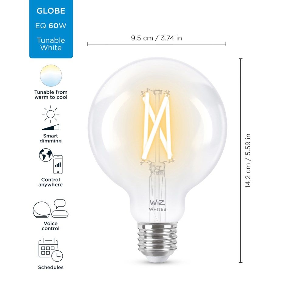 WiZ Clear Filament G95 Smart LED-lampa E27 806 lm