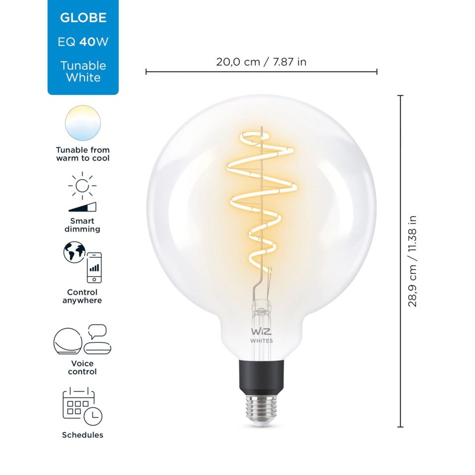 WiZ Clear Filament G200 Smart LED-lampa E27 470 lm