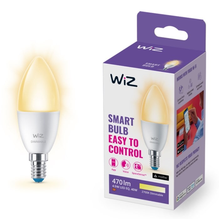 WiZ Varmvit C37 Smart LED-lampa E14 470 lm