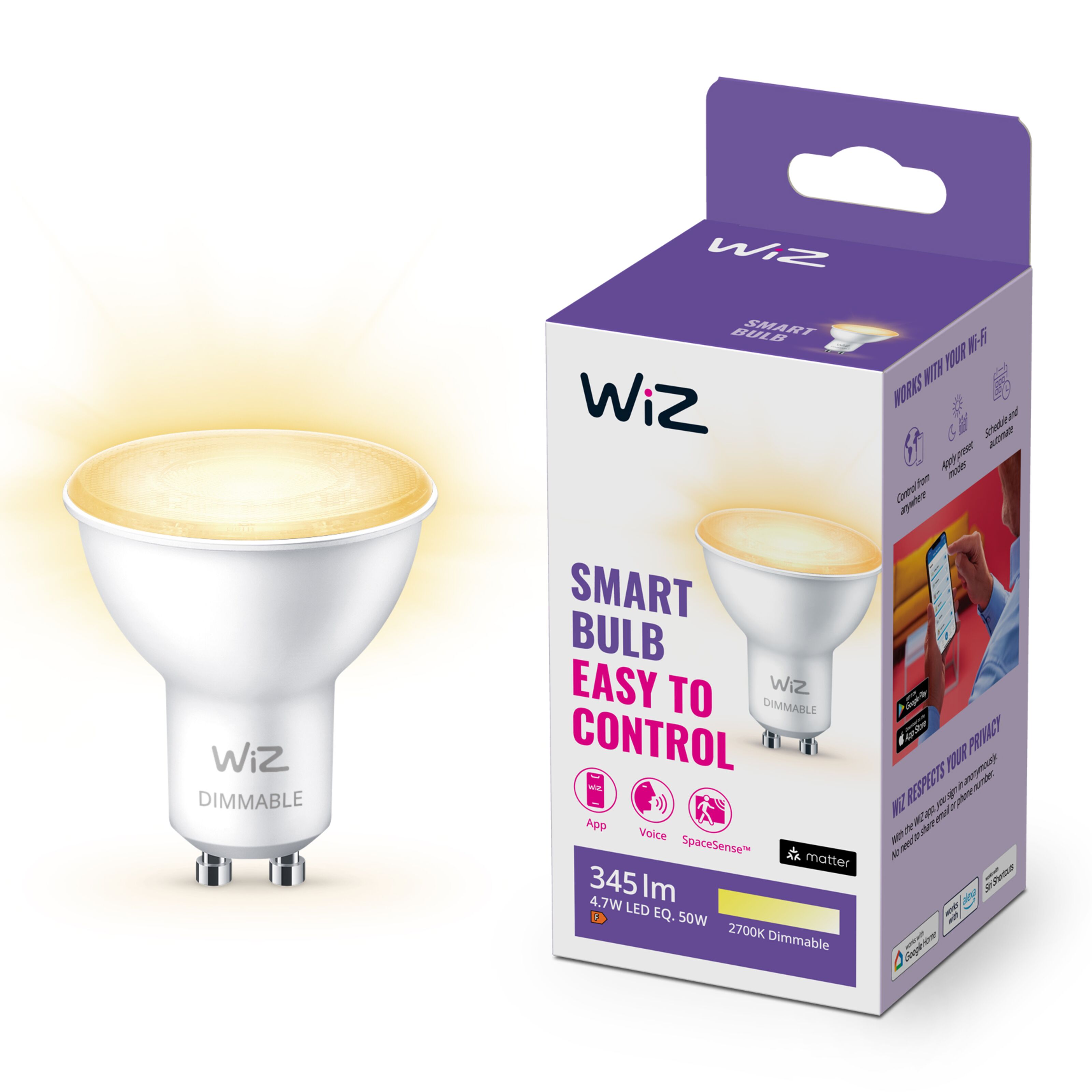 WiZ Varmhvit GU10 Smart LED-pære 345 lm