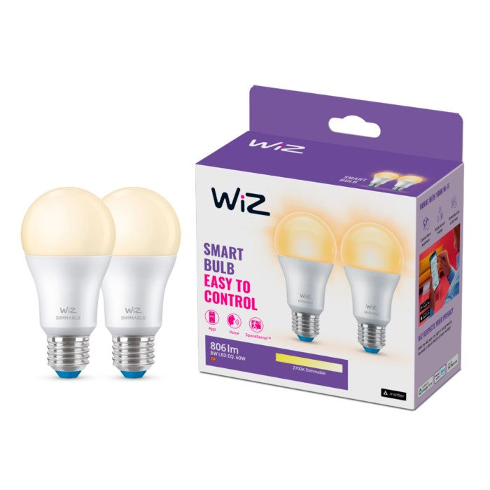WiZ A60 Smart LED-lampa E27 806 lm 2-pack