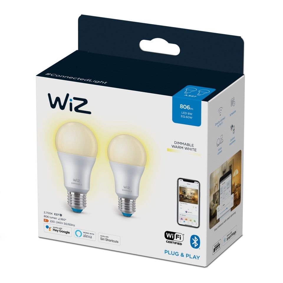 WiZ A60 Smart LED-lampa E27 806 lm 2-pack