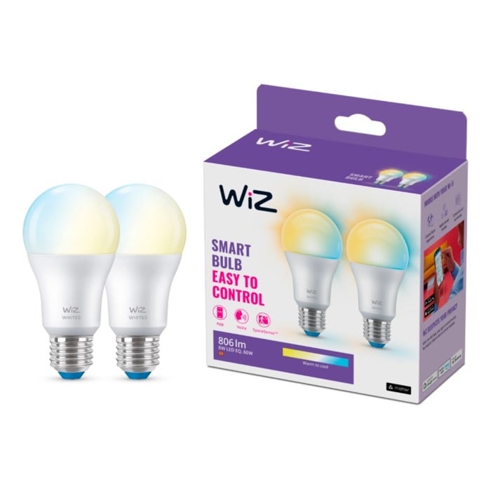 WiZ A60 Smart Glödlampa E27 806 lm 2-pack