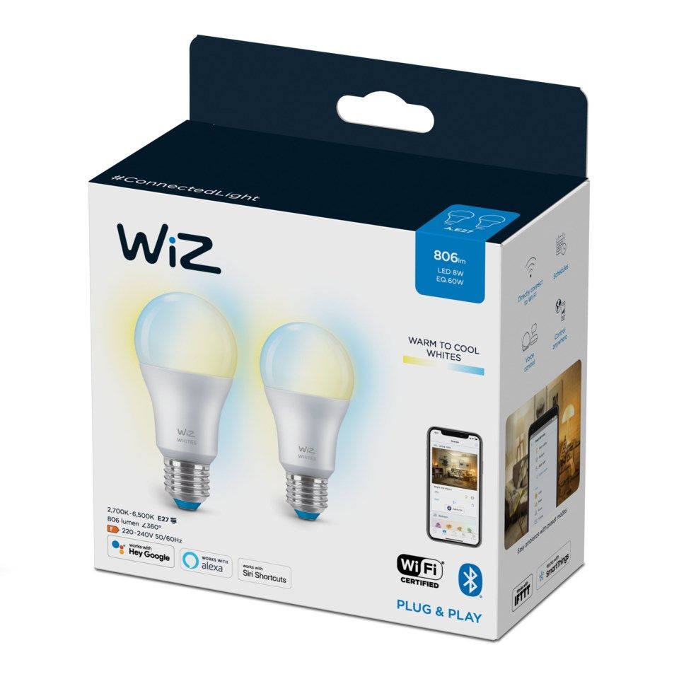 WiZ A60 Smart Glödlampa E27 806 lm 2-pack