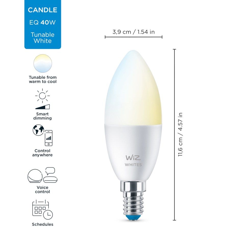 WiZ C37 Smart LED-lampa E14 470 lm 2-pack