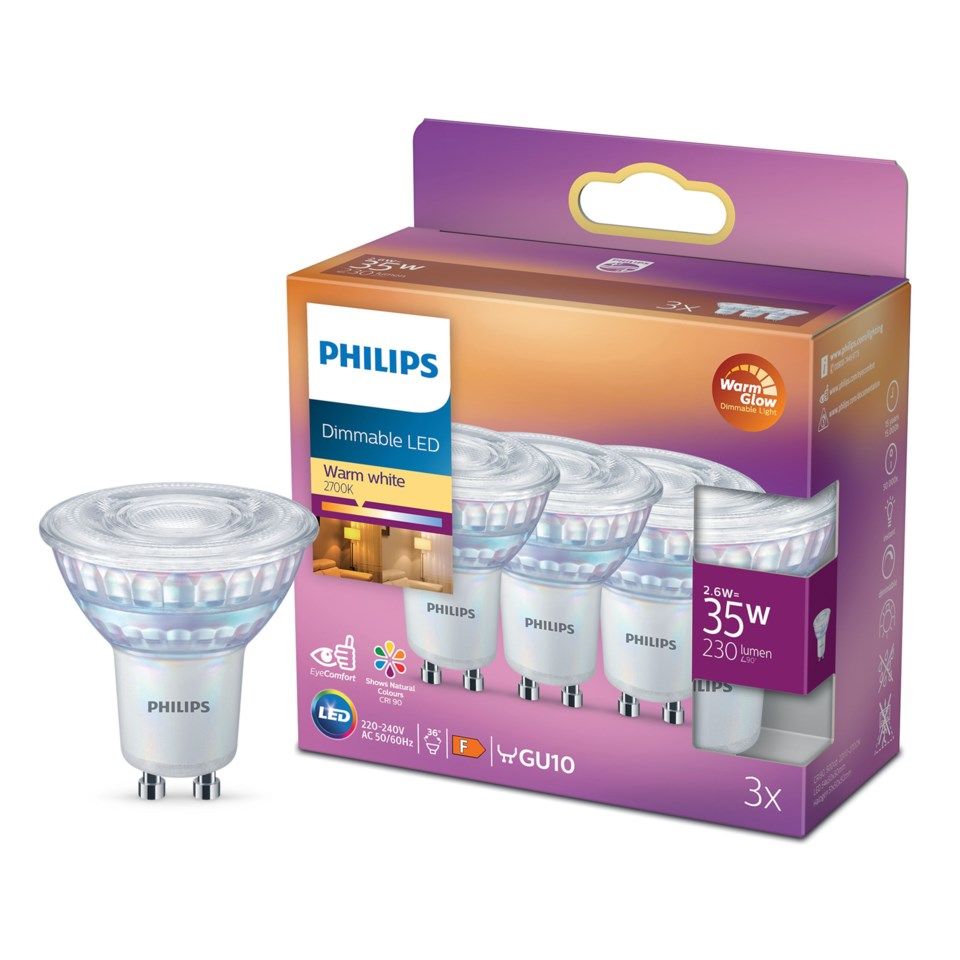 Philips LED-pære GU10 230 lm 3-pk.