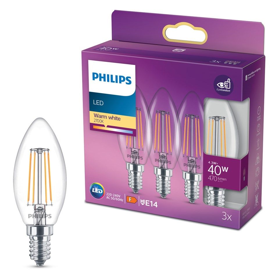 Philips LED-pære Mignon LED E14 470 lm 3-pk.