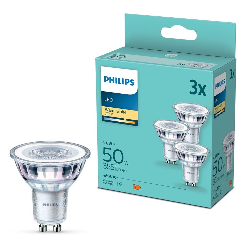 Philips LED-pære GU10 355 lm 3-pk.