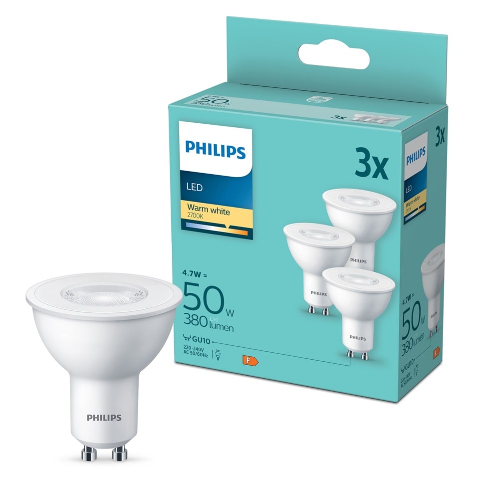 Philips LED-pære GU10 380 lm 3-pk.