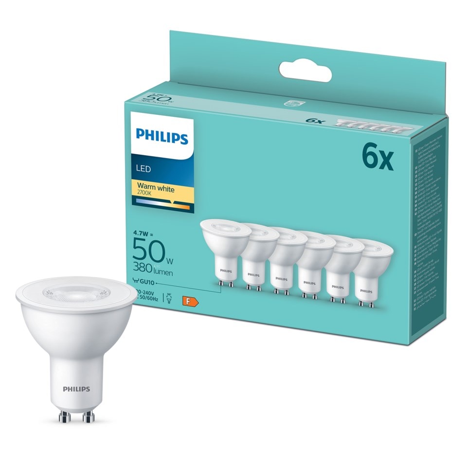 Philips LED-pære GU10 380 lm 6-pk.