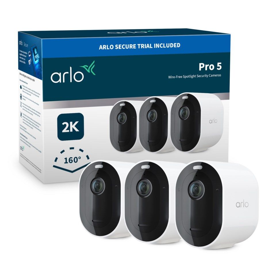 Arlo Pro 5 Spotlight Trådløs Overvåkningskamera 3-pk. Hvit