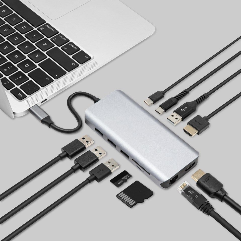 Plexgear Multiadapter for USB-C med 12 tilkoblinger