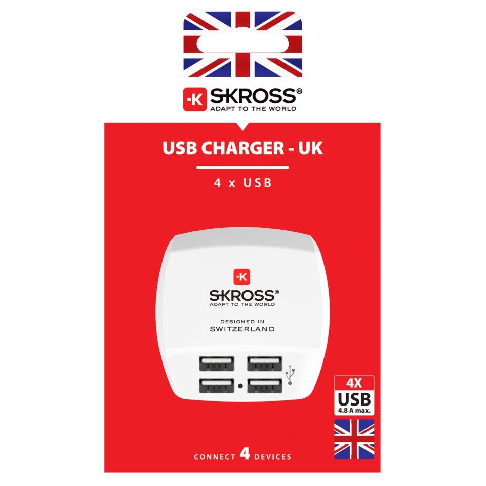 Skross USB-reseladdare UK 4-portar