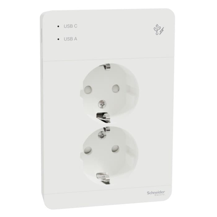 Schneider Electric Exxact Jordat vägguttag med USB-portar Vit