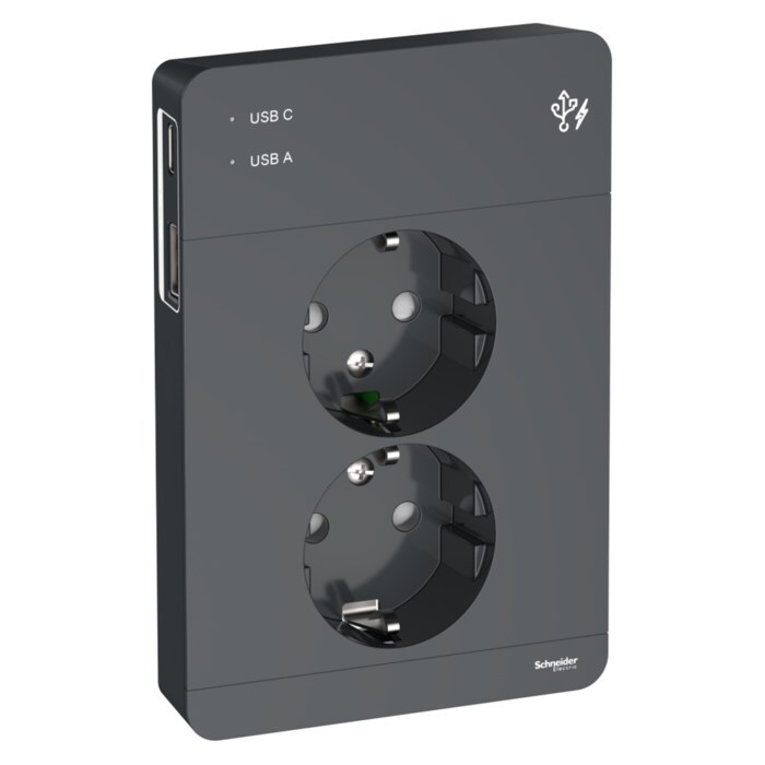 Schneider Electric Exxact Jordat vägguttag med USB-portar Svart