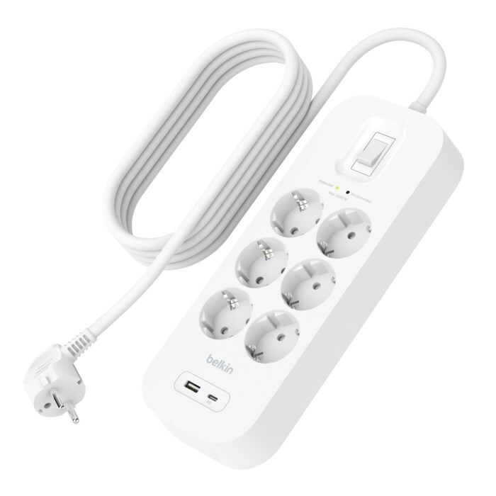 Belkin SurgePlus Grenuttag med USB-portar 6-uttag