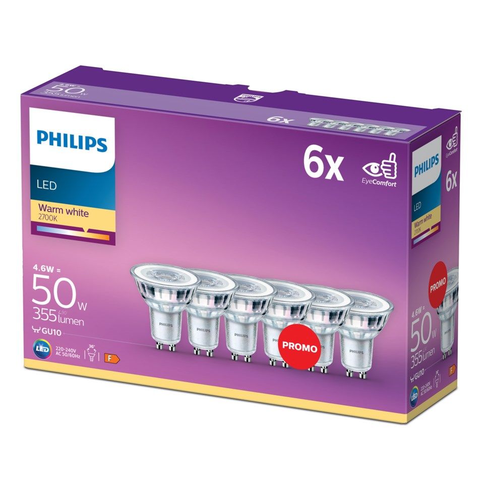 Philips Philips LED-pære GU10 355 lm 6-pk.