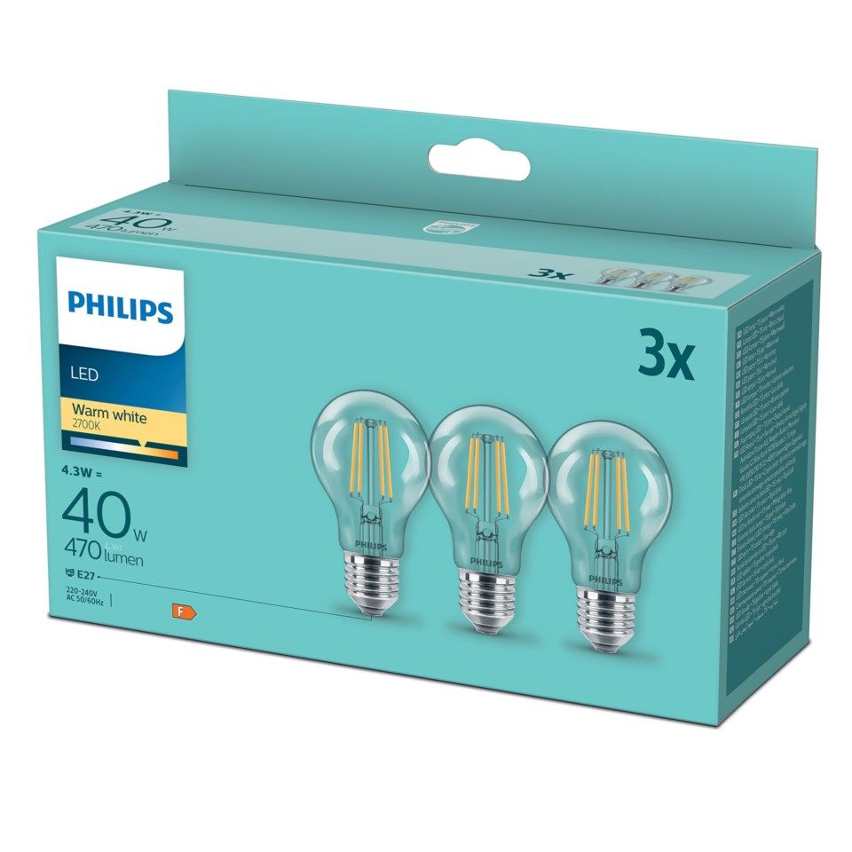 Philips LED-pære E27 470 lm 3-pk.