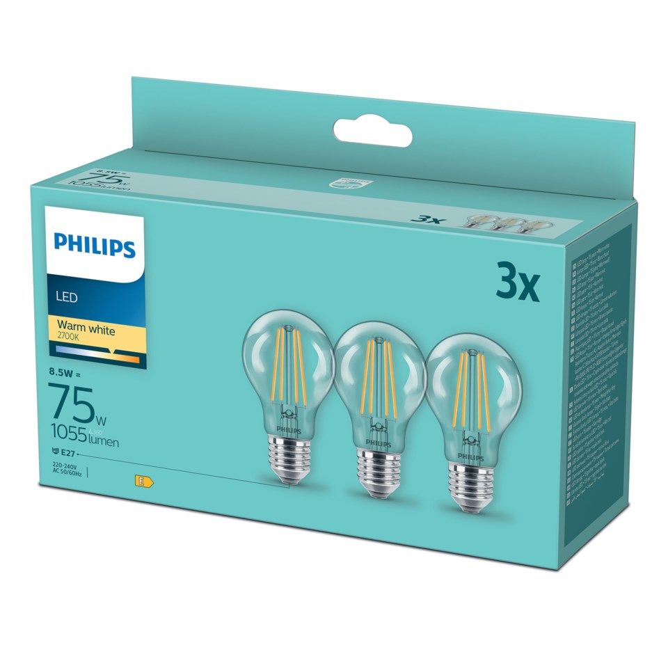Philips LED-pære E27 1055 lm 3-pk.