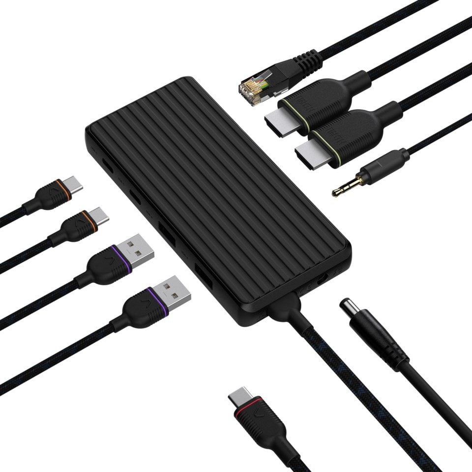 Unisynk USB-C-hub 9 porter 4K for to skjermer