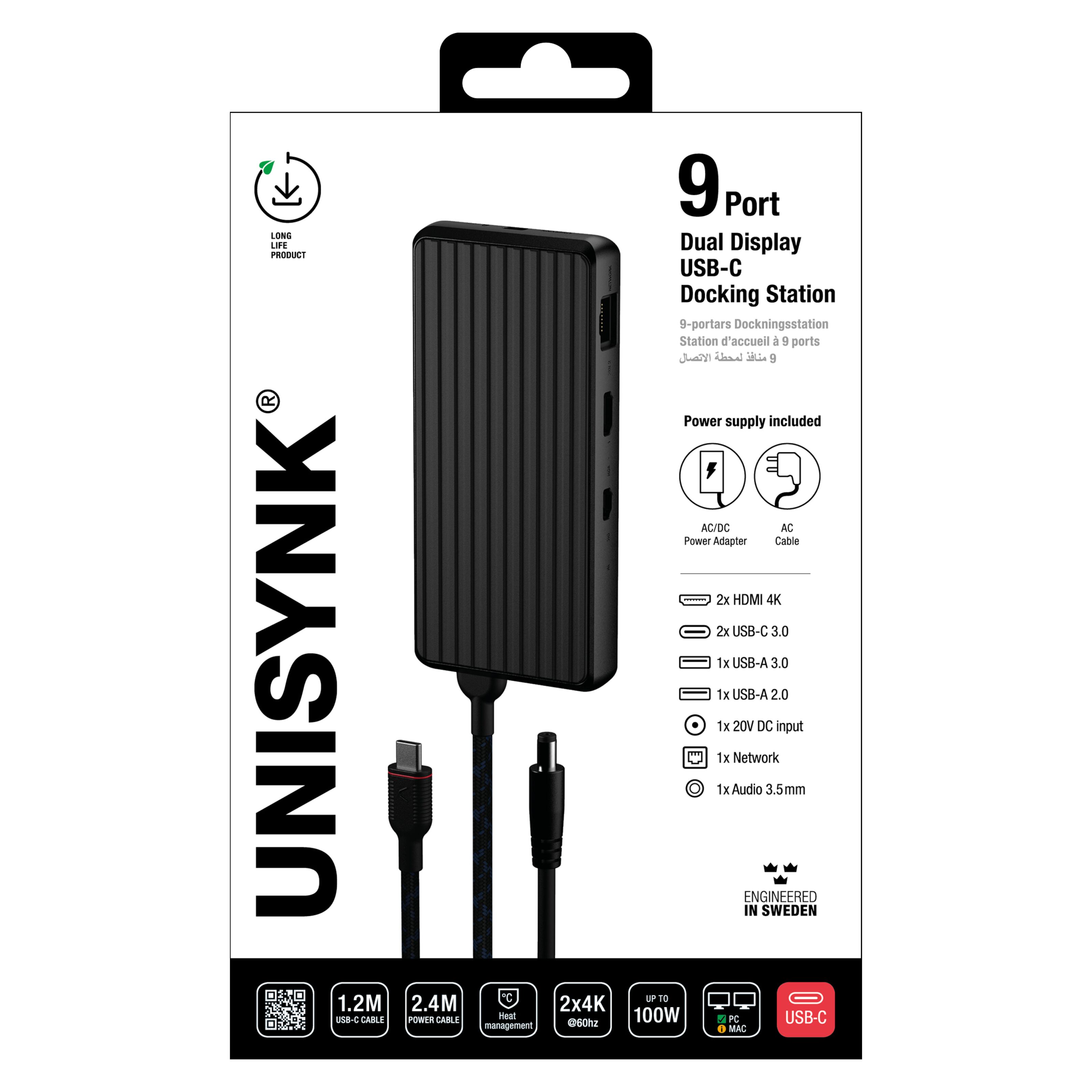 Unisynk USB C hub 9 Porter 4K For To Skjermer Mac tilbeh r Kjell unisynk-usb-c-hub-9-porter-4k-for-to-skjermer-mac-tilbeh-r-kjell