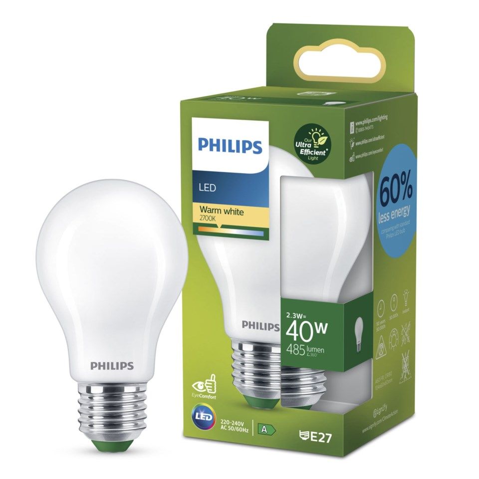 Philips Ultra Efficient E27 LED-pære 485 lm