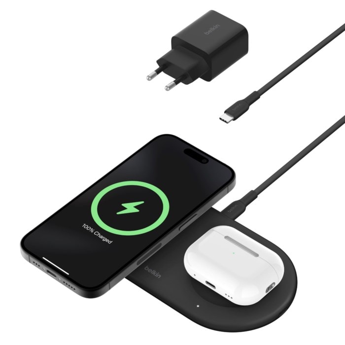 Belkin BoostCharge Pro 2-in-1 med Qi2 25 W Svart