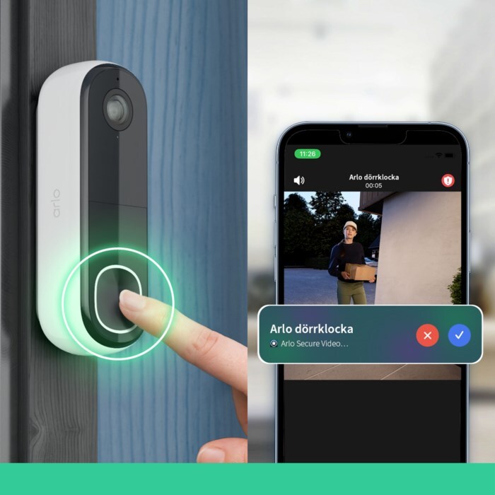 Arlo Essential 2K trådlös videodörrklocka med Chime 2