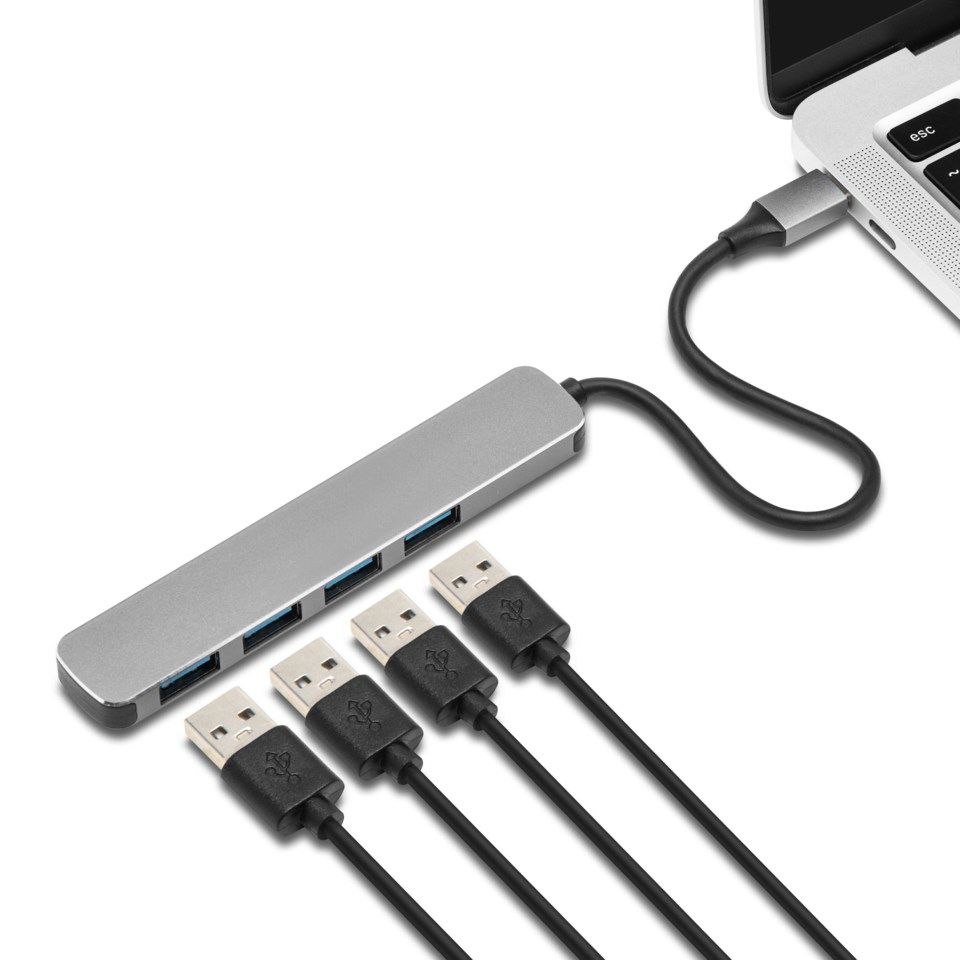 Plexgear CB223 USB-A-hub med USB-C-tilkobling 4-veis