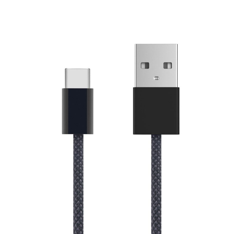 Linocell Flätad USB-A- till USB-C-kabel Svart 0,5 m