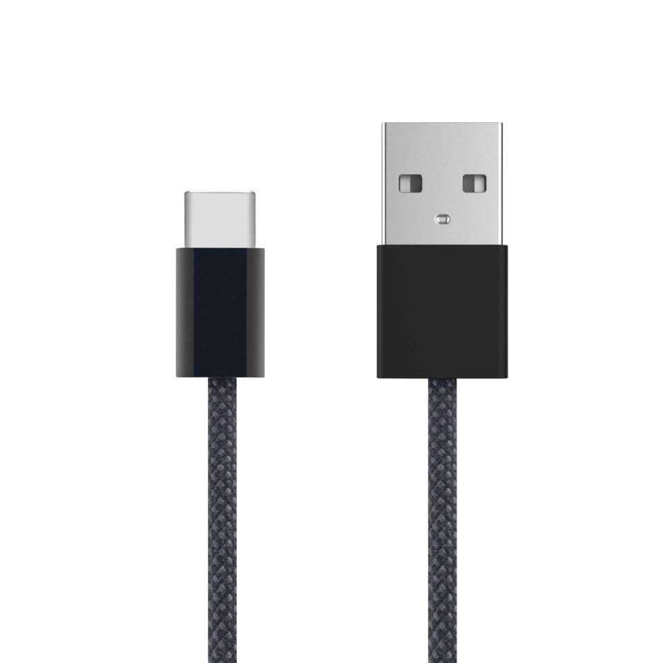 Linocell Flettet USB-A- til USB-C-kabel Svart 2 m