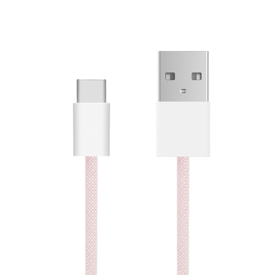 Linocell Flettet USB-A- til USB-C-kabel Rosa 1 m