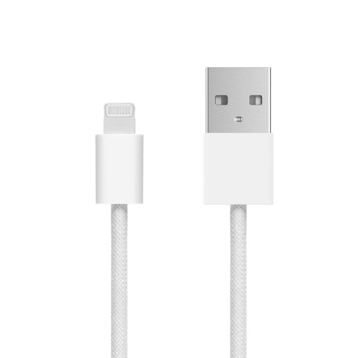 Linocell Flätad USB-A- till Lightning-kabel Vit 2 m